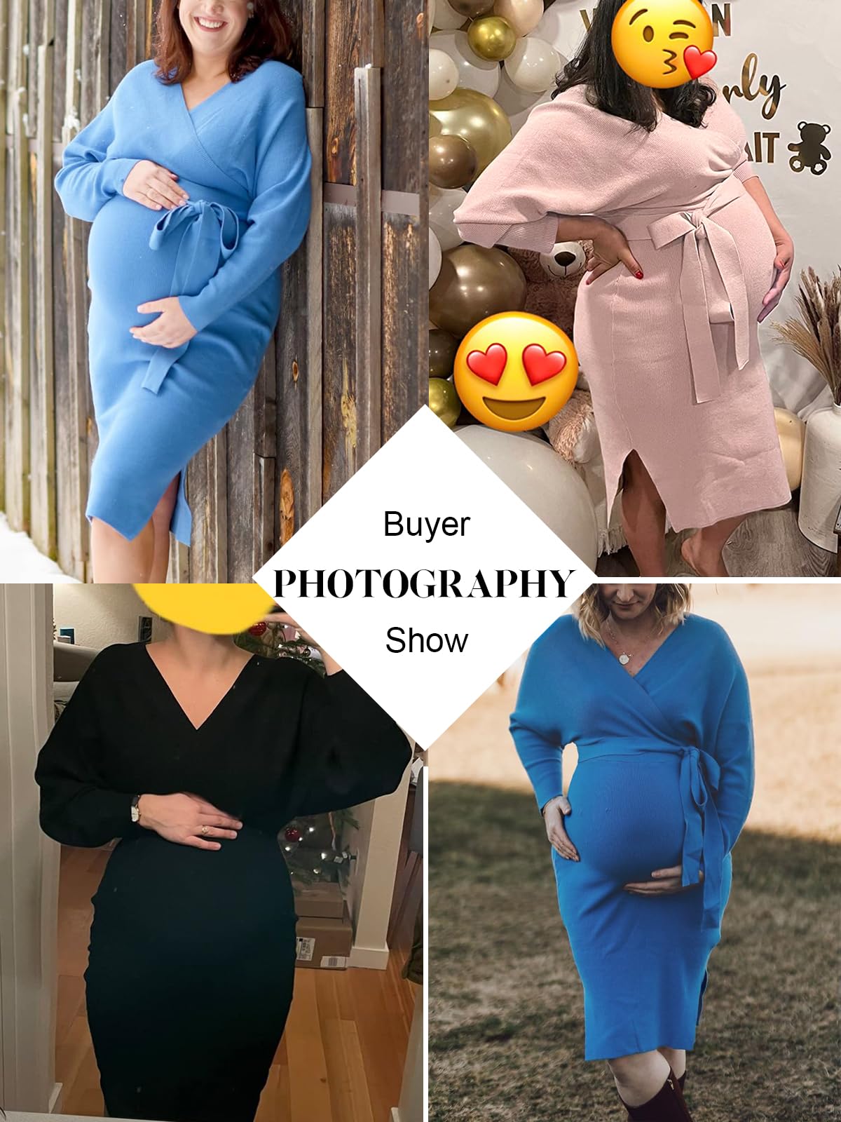Elegant Maternity Sweater Dress for Women - Wrap V-Neck Pregnancy Outfit for Baby Shower, Photoshoot & Special Occasions | Soft & Comfortable Nursing Dress for Expecting Moms