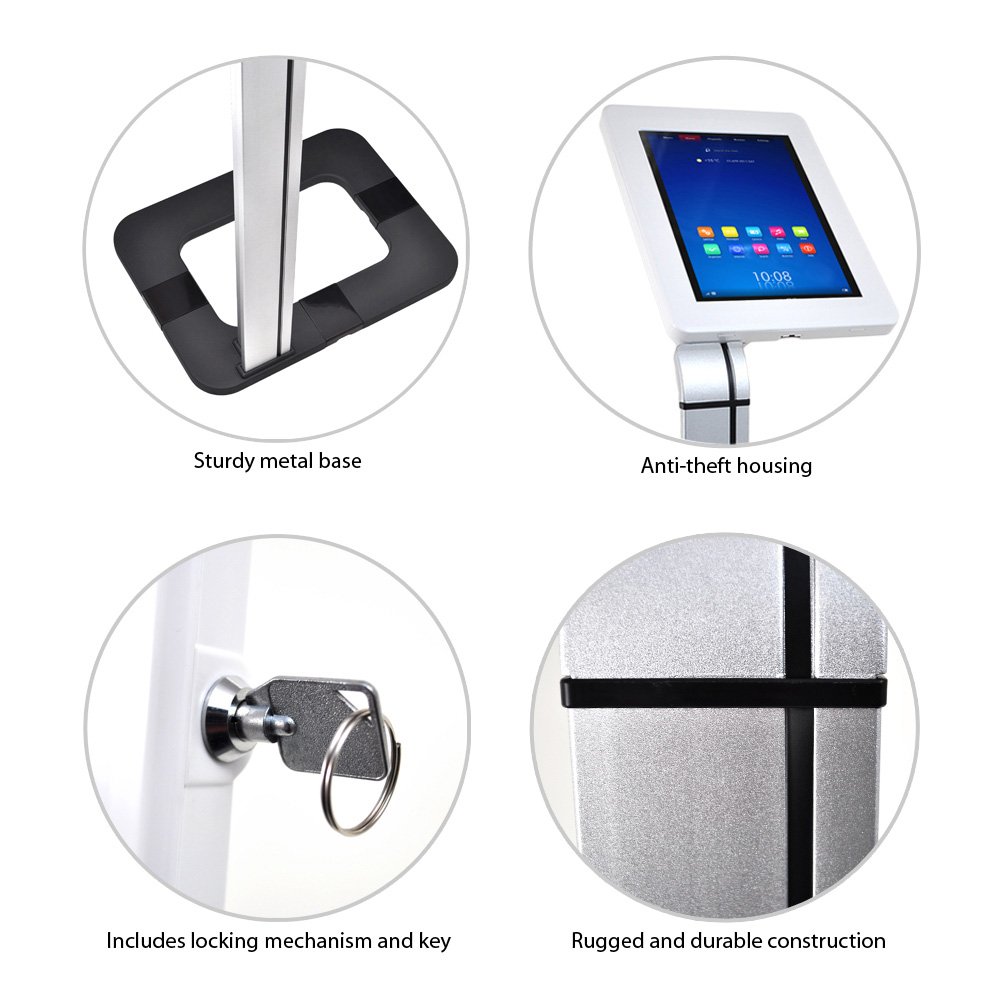 Pyle Adjustable Metal Tablet Stand Holder - Anti-Theft Security Floor Stand with Clamp-Style Arm for iPad & Tablets (7.4