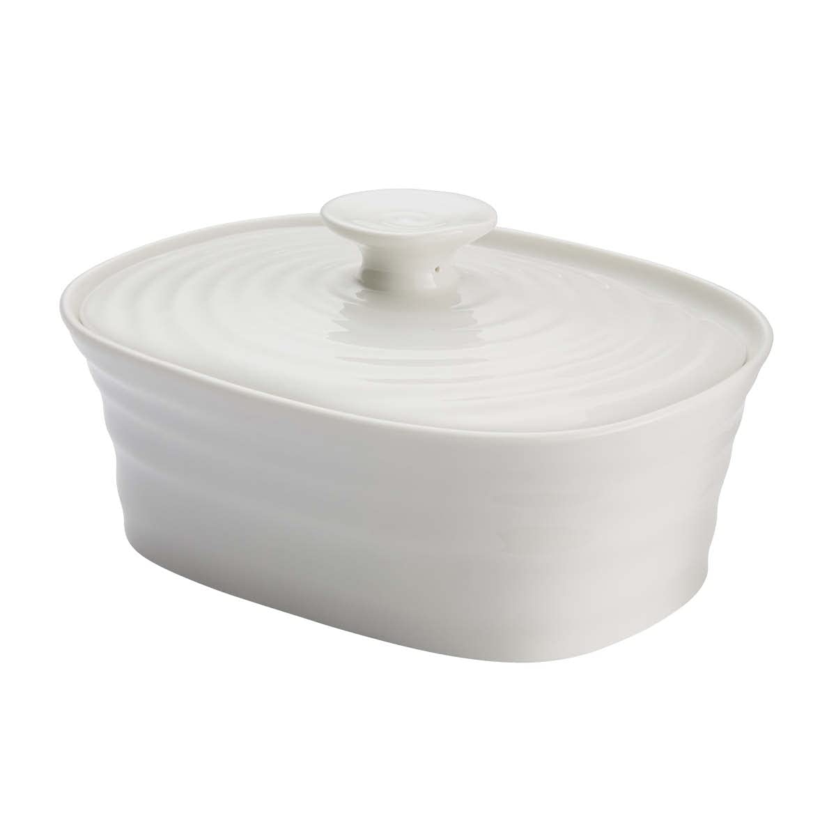 Portmeirion Sophie Conran White Covered Butter Dish with Lid - Fine Porcelain Butter Keeper for Countertop - Microwave & Dishwasher Safe - Perfect for Kitchen, Dining Table, and Breakfast Buffet
