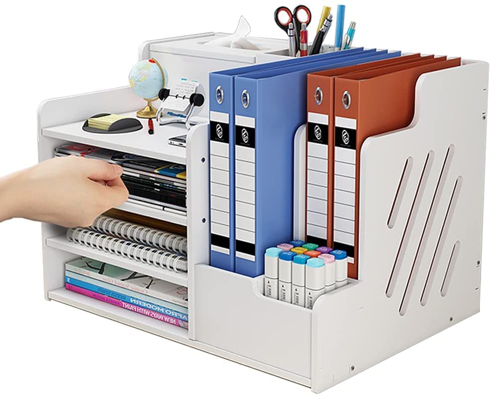 White Desk Organizer Set with File Holder & Pen Holder - Office & Home Workspace Organization Solution for Paper, Supplies & Stationery - Perfect for Clutter-Free Desks in Home Offices, Study Rooms & Workstations