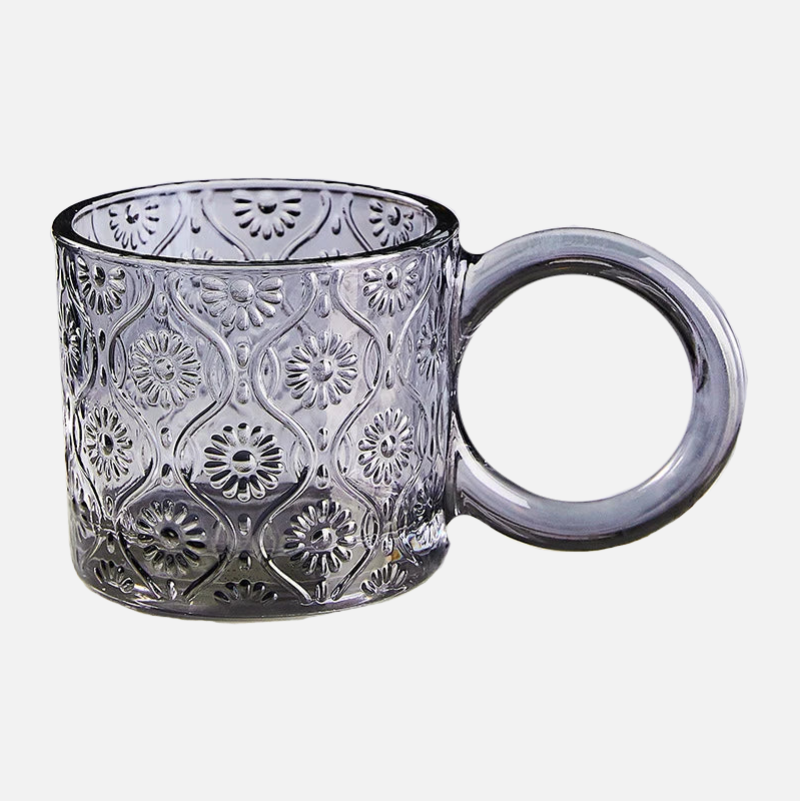 Opa Ring Glass Mug - 12oz Clear Glass Coffee Cup with Handle, Perfect for Hot Tea, Iced Coffee, and Smoothies at Home, Office, or Cafe