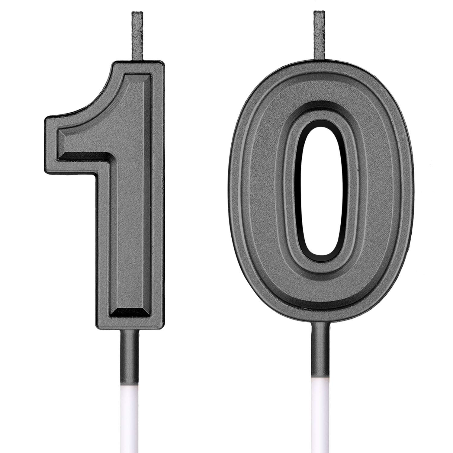 Frienda 10th Birthday Cake Candles - Numeric Candles for Happy Birthday, Wedding & Anniversary Decorations (Black) - Perfect for Birthday Parties, Wedding Cakes & Celebration Supplies