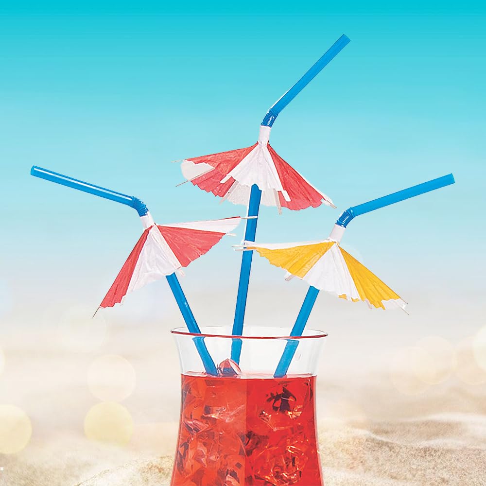 Colorful Pool Party Umbrella Drink Straws - 12 Pack Fun Cocktail Straws for Summer Parties, Tropical Drinks & Beach Themed Events - Perfect for Margaritas, Pina Coladas & Poolside Beverages