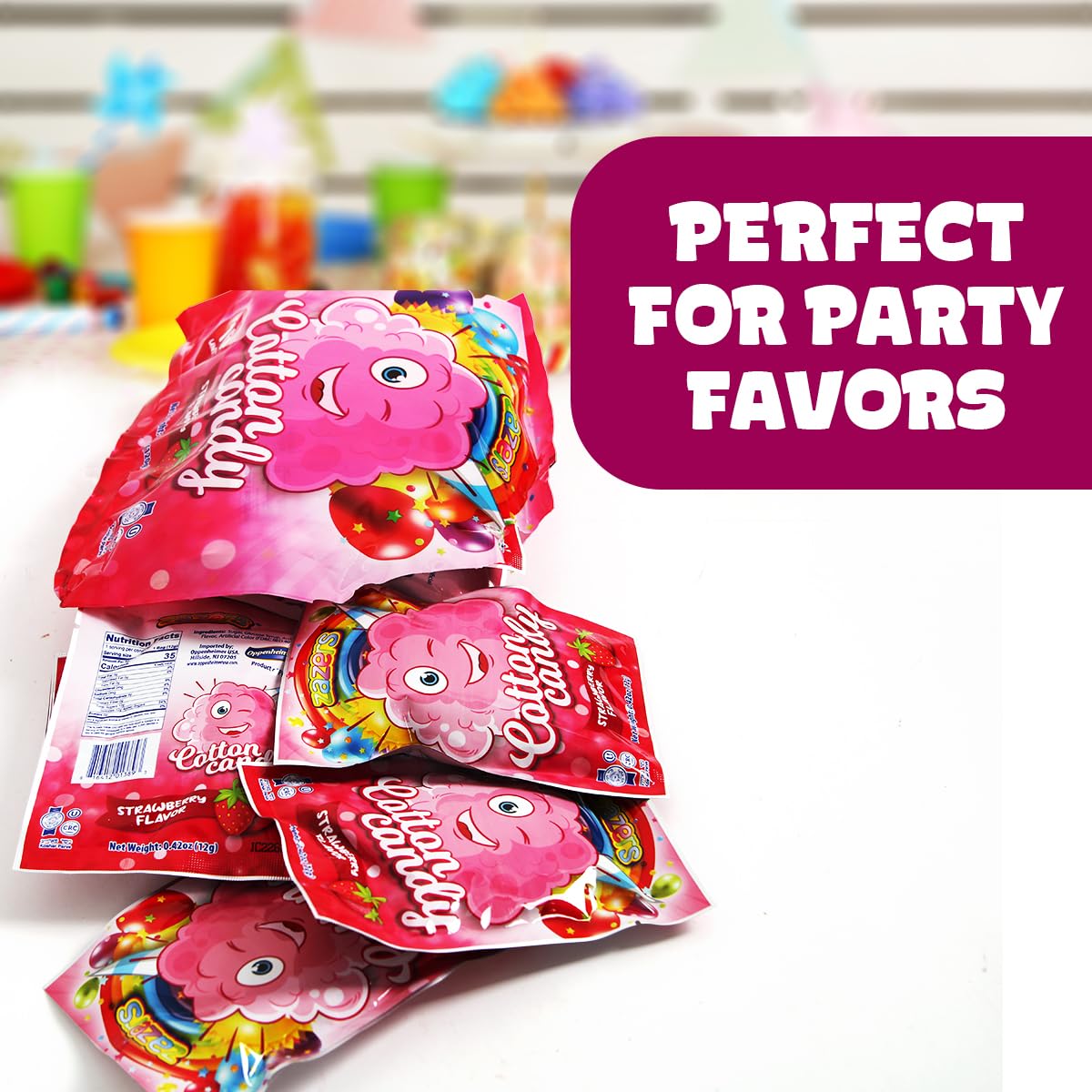 10 Pack Mini Cotton Candy Bags - Strawberry Flavor, 0.42oz Each, Individually Wrapped Pink Kosher Candy for Parties, Favors & Events - Perfect for Birthday Celebrations, Baby Showers and Carnival Treats