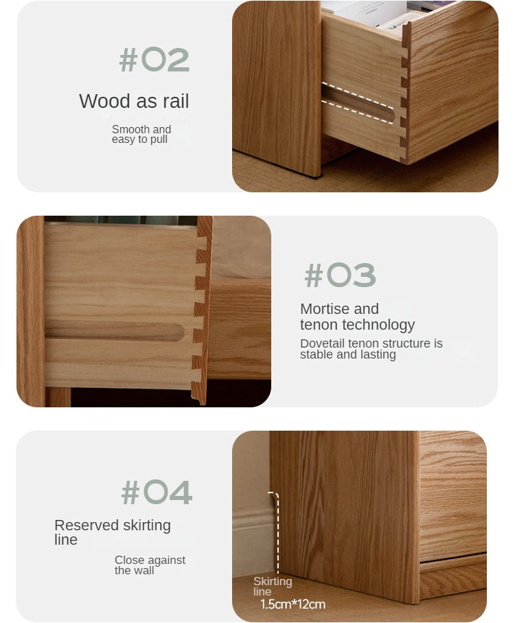 Solid Oak Wood Nightstand with 2 Drawers - Bedroom Side Table for Bedside Storage & Organization