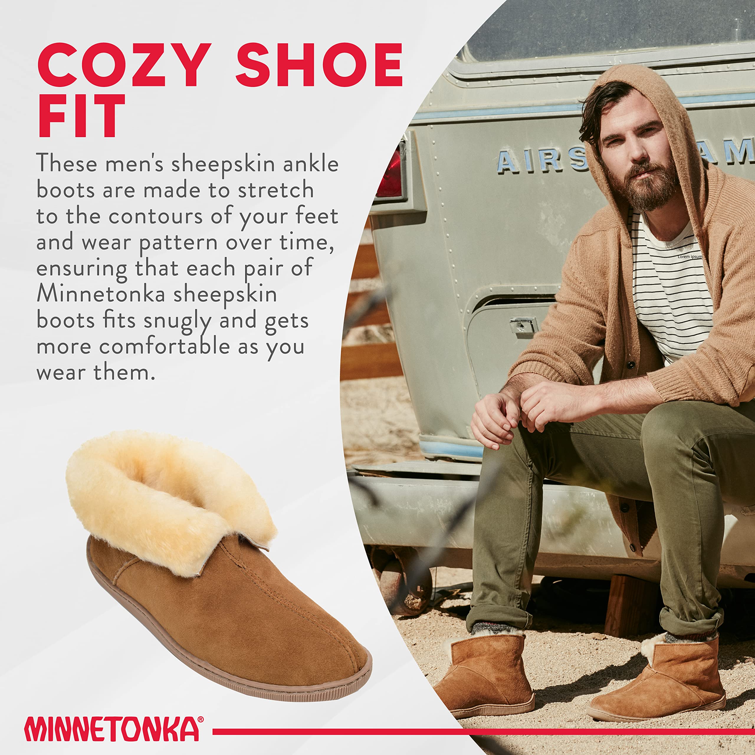 Minnetonka Men's Sheepskin Ankle Boots - Genuine Leather Comfort Shoes for Walking & Casual Wear | Warm Winter Booties for Outdoor Activities & Everyday Fashion
