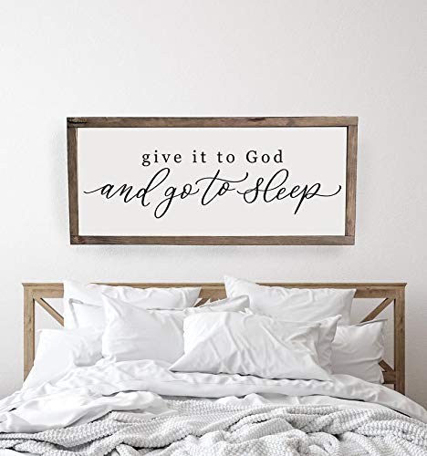 Tamengi Master Bedroom Sign - 'Give It to God and Go to Sleep' Wood Framed Wall Art Decor (16x20 Inches) - Inspirational Christian Bedroom Decor for Peaceful Sleep & Serene Home Atmosphere