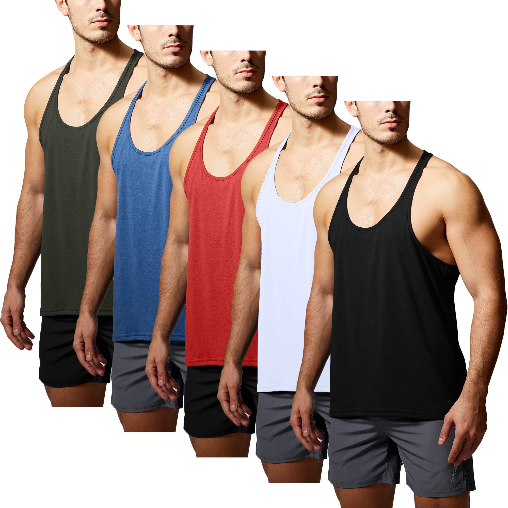GYM REVOLUTION Men's 5 Pack Workout Tank Tops - Moisture Wicking Muscle Gym Shirts for Men - Sleeveless Athletic Shirts for Running, Weightlifting & CrossFit Training