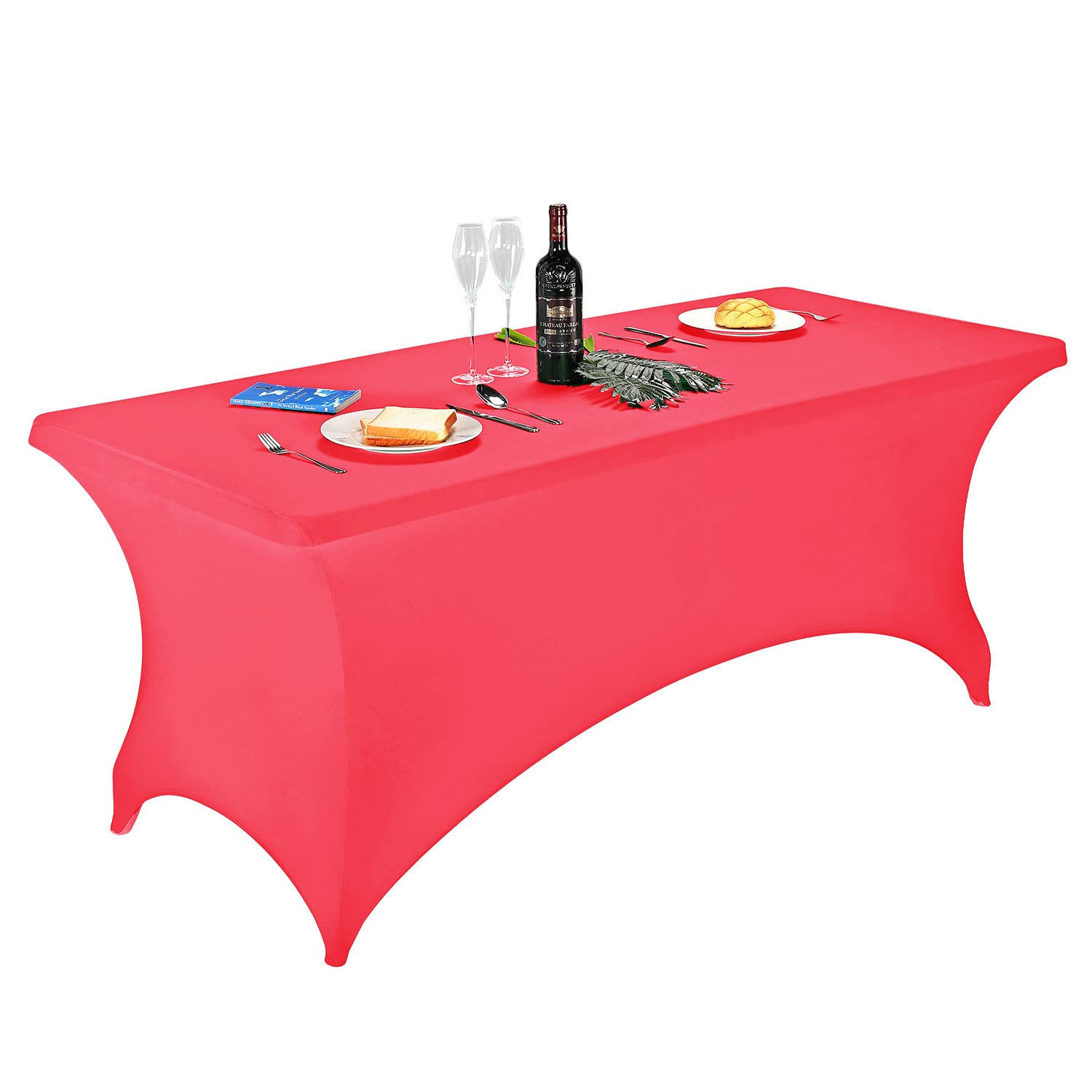 Stretch Spandex Table Cover 6ft - Fitted Rectangular Tablecloth for Outdoor Patio, Wedding, Banquet & Party - Universal Fit Elastic Table Cover (6ft, Neon Coral) - Perfect for Dining, Events & Home Decor