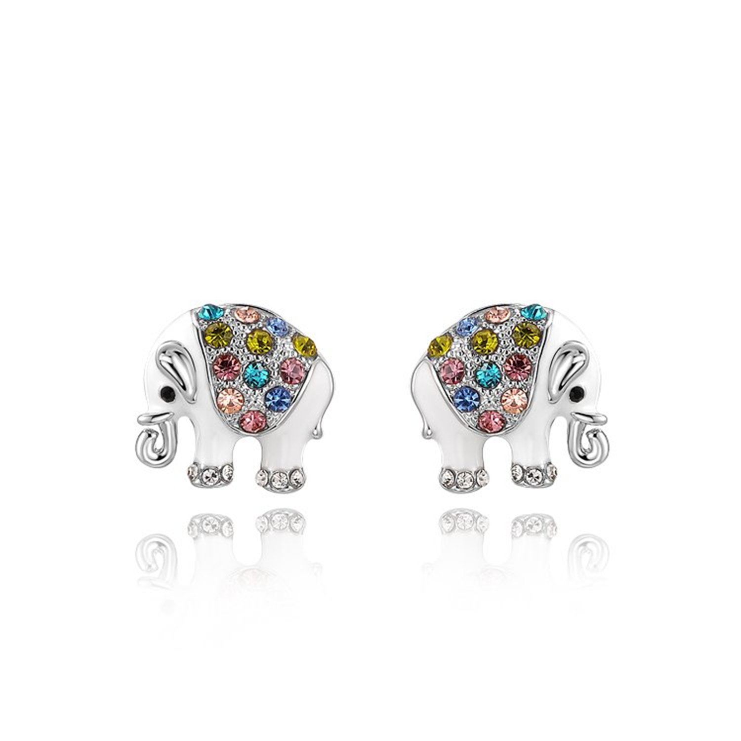 Platinum & Rose Gold Plated Multi-Color Diamond Elephant Stud Earrings for Women - Elegant Jewelry Gift for Birthday, Anniversary & Special Occasions