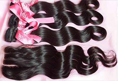 7A Brazilian Virgin Remy Human Hair Lace Closure with Bundles - 3 Part Body Wave Natural Color (18