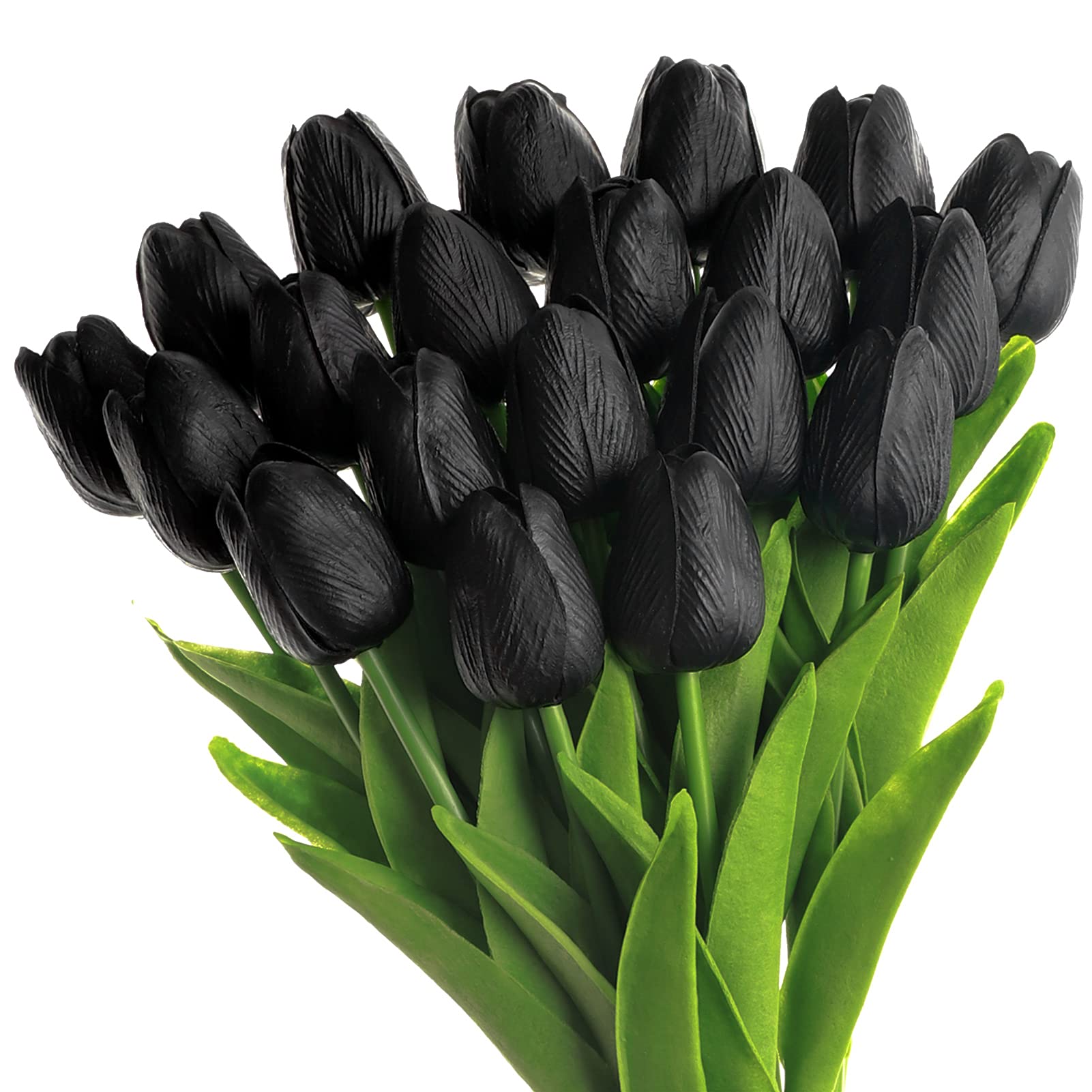 SOJIRUSPA 20 Pcs Real Touch PU Artificial Tulips Flowers - Black Faux Tulip Bouquet for Home, Office, Wedding & Event Decor - Perfect for Centerpieces, Table Arrangements and Gift Wrapping