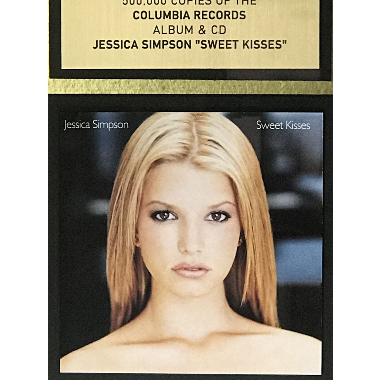 Jessica Simpson Sweet Kisses RIAA Gold Album Award - Certified Music Memorabilia for Collectors & Fans - Perfect for Display in Home, Office, or Music Studio