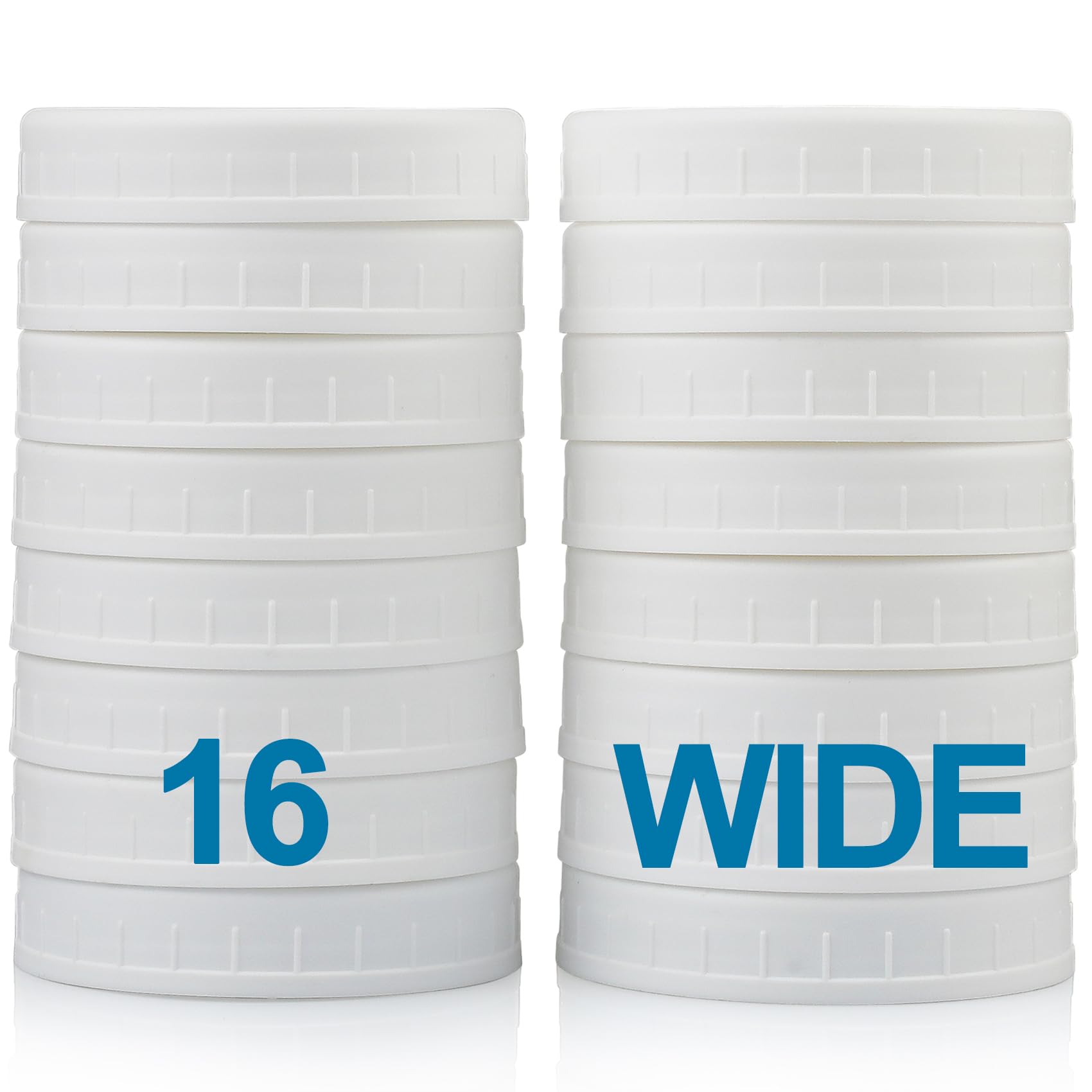 AOZITA 16-Pack Wide Mouth Mason Jar Lids - White Plastic Storage Caps for Ball, Kerr Canning Jars - Leak Proof, Dishwasher Safe & Food Grade - Perfect for Meal Prep, Pantry Organization & DIY Crafts