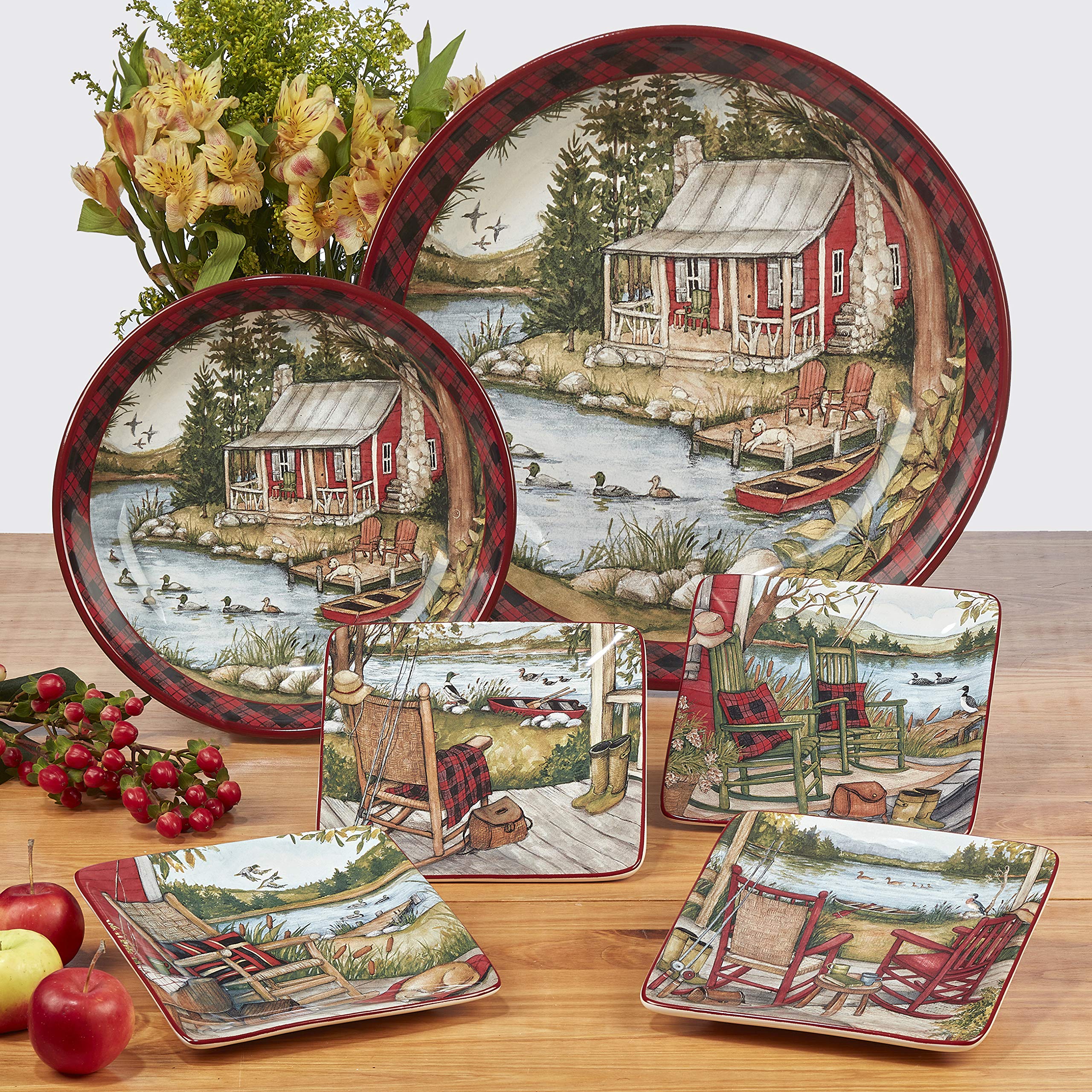 Certified International Lake Retreat 16-Piece Dinnerware Set - Service for 4 - Elegant Porcelain Dishes for Casual Dining, Entertaining & Family Gatherings