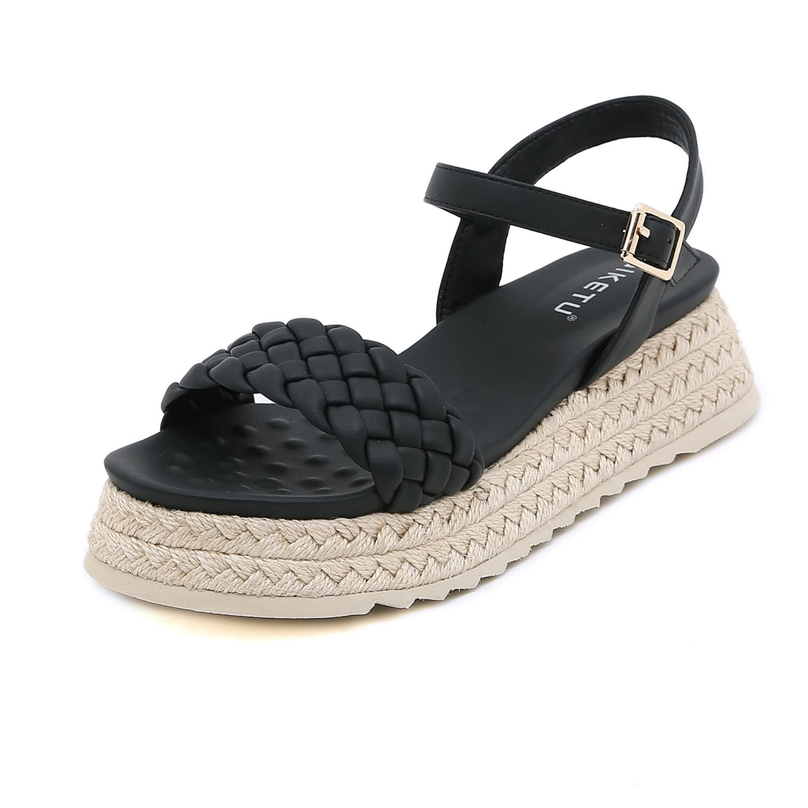 Women's Open Toe Wedge Sandals with Ankle Strap - Comfortable Espadrille Flatform Shoes for Summer, Beach, Vacation & Casual Outfits