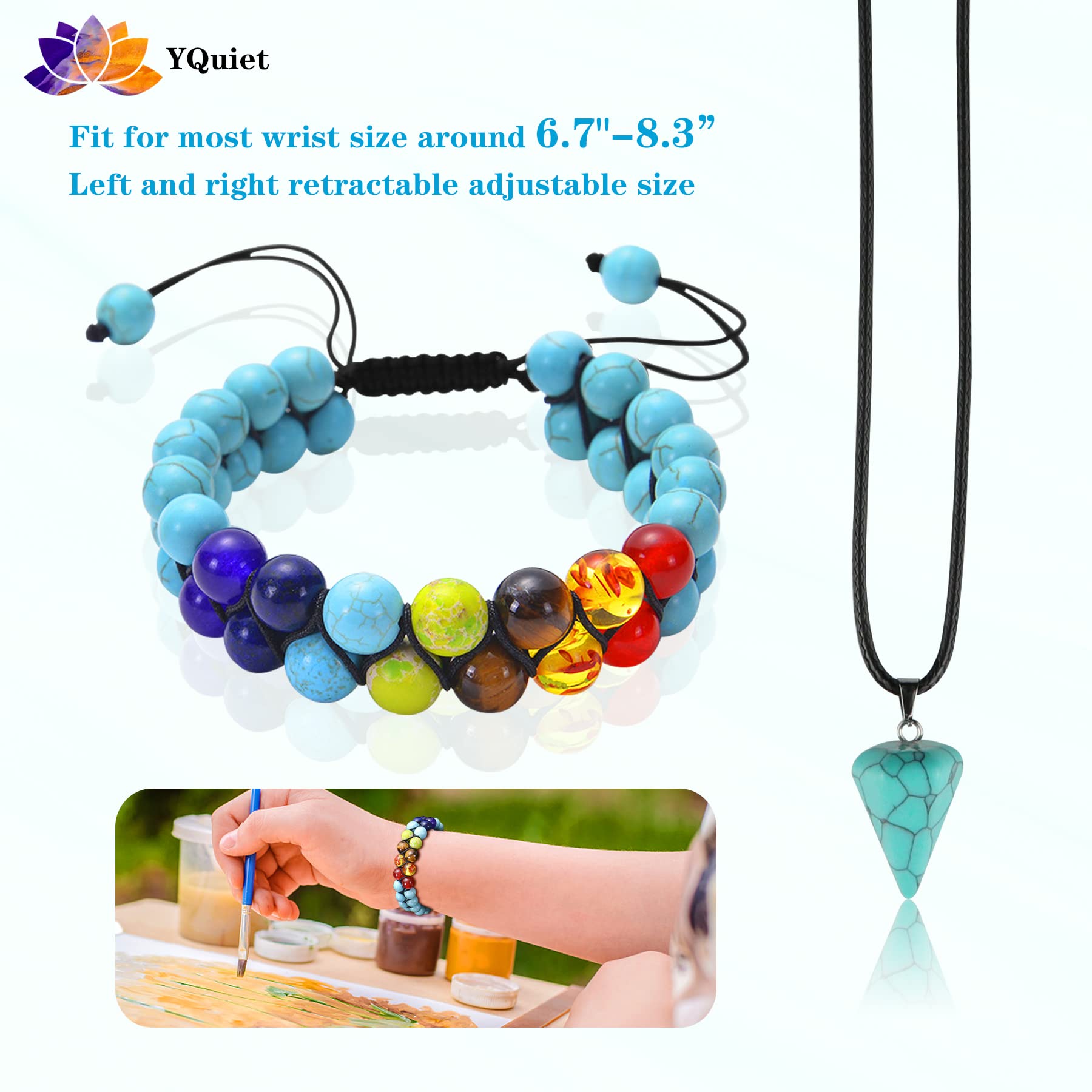 YQuiet 8mm Beaded Bracelets for Women & Men - Handmade 7 Chakra Crystal Healing Bracelet with Spiritual Protection & Good Luck Energy | Yoga, Meditation & Everyday Wear