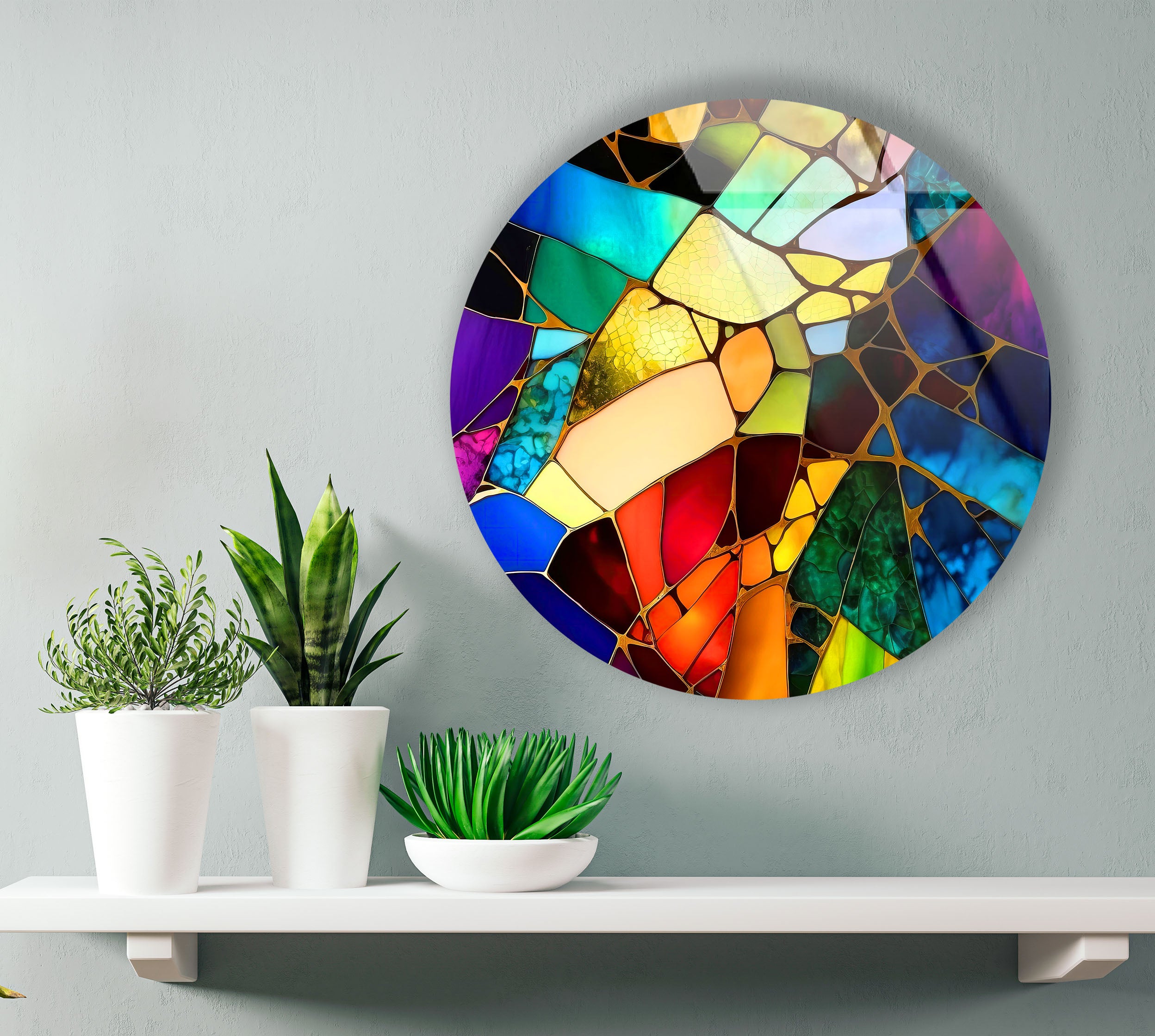 Vibrant Stained Glass Wall Art - Abstract Fractured Glass Print for Modern Home Decor | Artistic Wall Hanging for Living Room, Bedroom & Office | Unique Eclectic Interior Design Accent