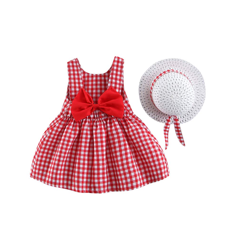 IDOPIP Baby Girl Tutu Dress - Sleeveless Backless Princess Party Dress with Flower Bow & Straw Hat Set | Summer Sundress for Birthday, Photo Shoot, Beach Outing & Special Occasions