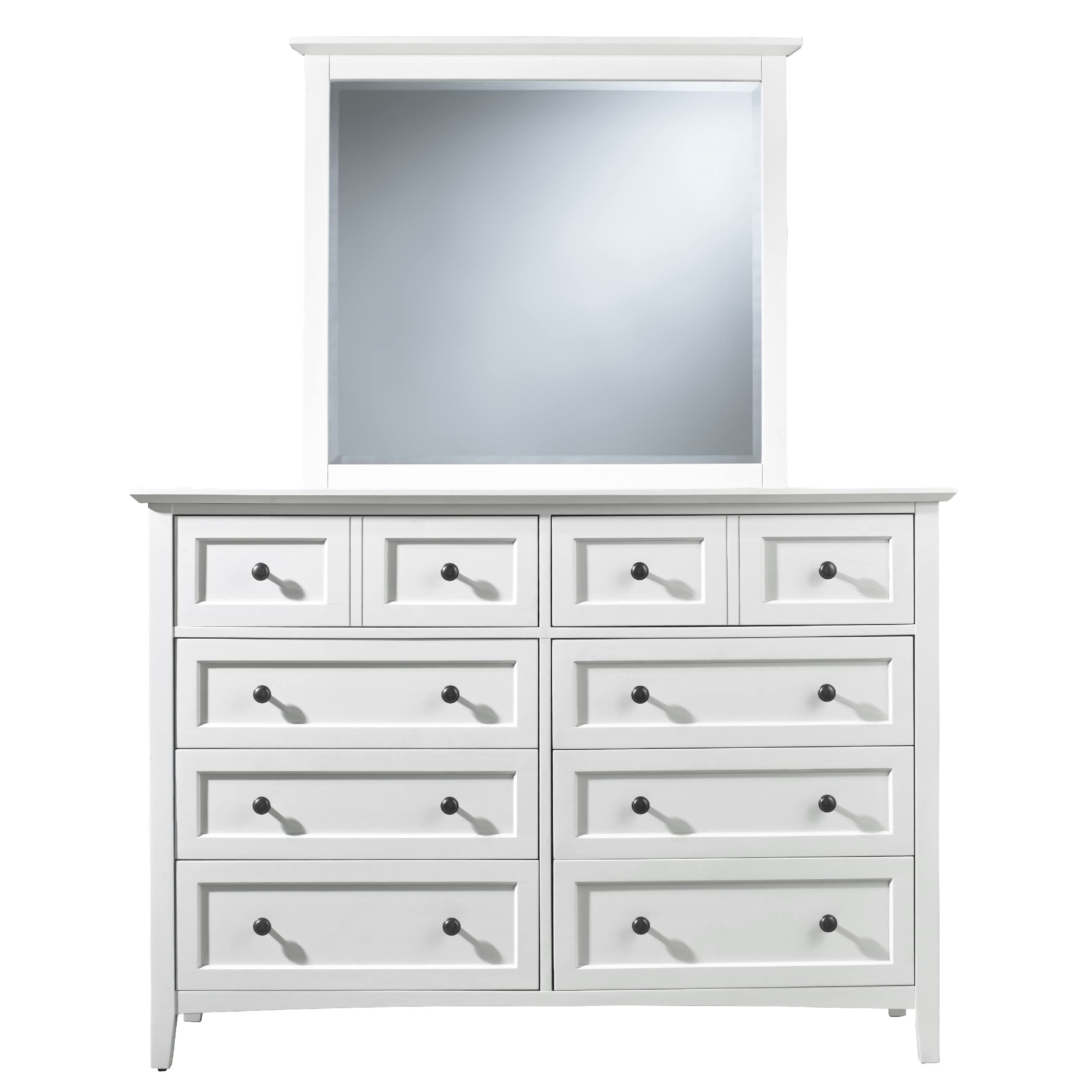 60 Inch Neo Solid Mahogany Wood 8-Drawer Dresser with Felt Lined Top - Modern Contemporary White Dresser with Natural Finish for Bedroom, Living Room & Office Storage