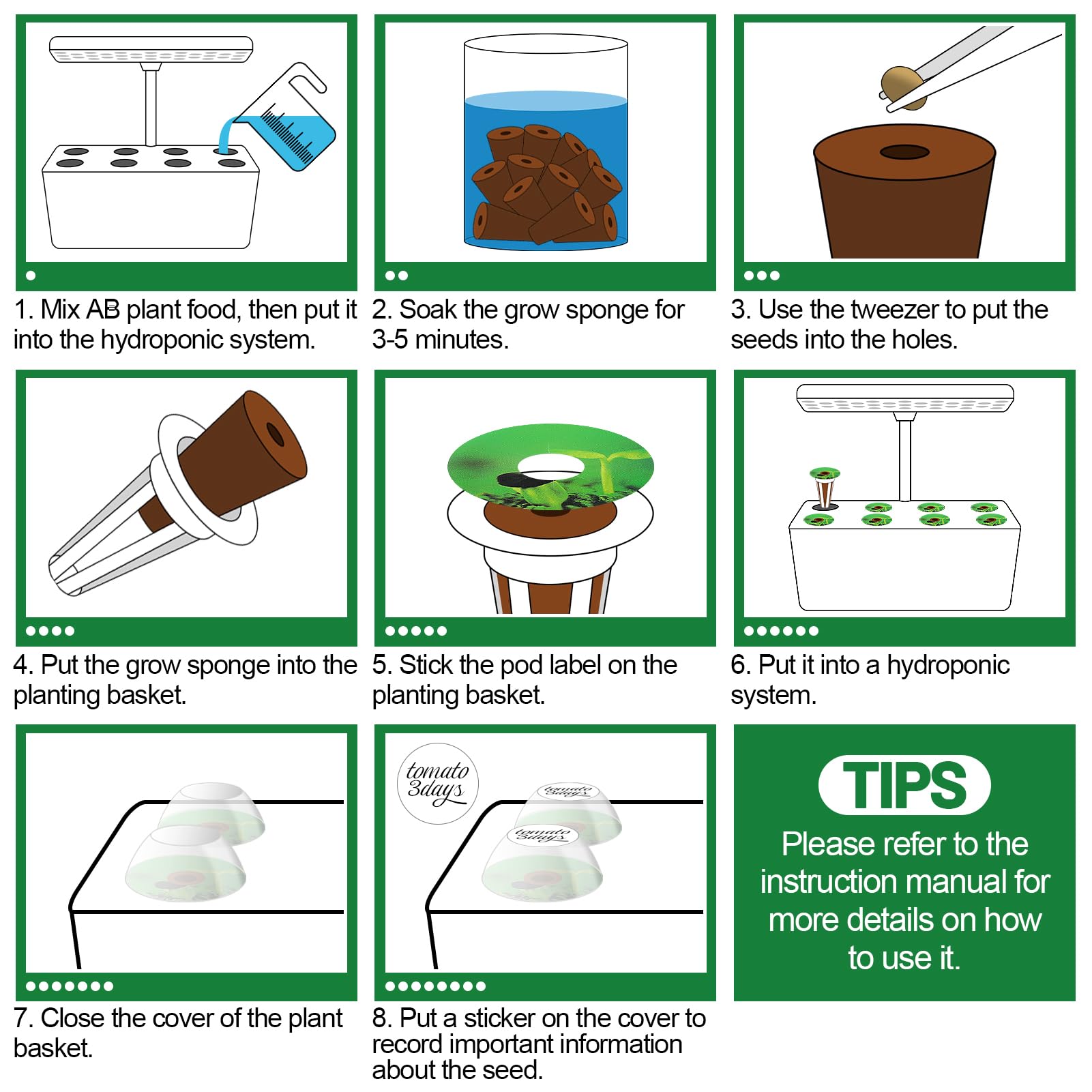 Hydroponic Pods Kit for Aerogarden - 100pcs Growing Sponge, Plant Basket, Seed Starter Kit with Pod Labels & Plant Food | Compatible with Indoor Hydroponic Systems | Perfect for Home Gardening, Herb Growing & Indoor Farming