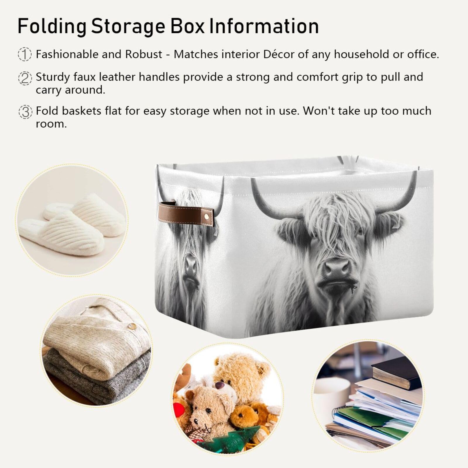 Highland Cow Storage Baskets 2-Pack - Woven Closet Organizer Bins for Shelves, Bedroom & Nursery | Farmhouse Home Decor Storage Solutions for Toys, Blankets & Laundry