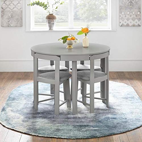 5-Piece Tobey Compact Round Dining Set - Sturdy Rubberwood, MDF & Veneer Construction - Space-Saving Design with Curved Chairs for Small Spaces | Perfect for Apartments, Breakfast Nooks & Cozy Dining Areas