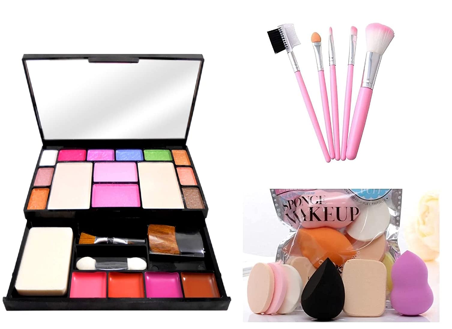 Professional 6-in-1 Makeup Kit for Girls with Beauty Blender & Hello Kitty Brushes - Perfect for Daily Makeup, Cosplay & Gift Giving