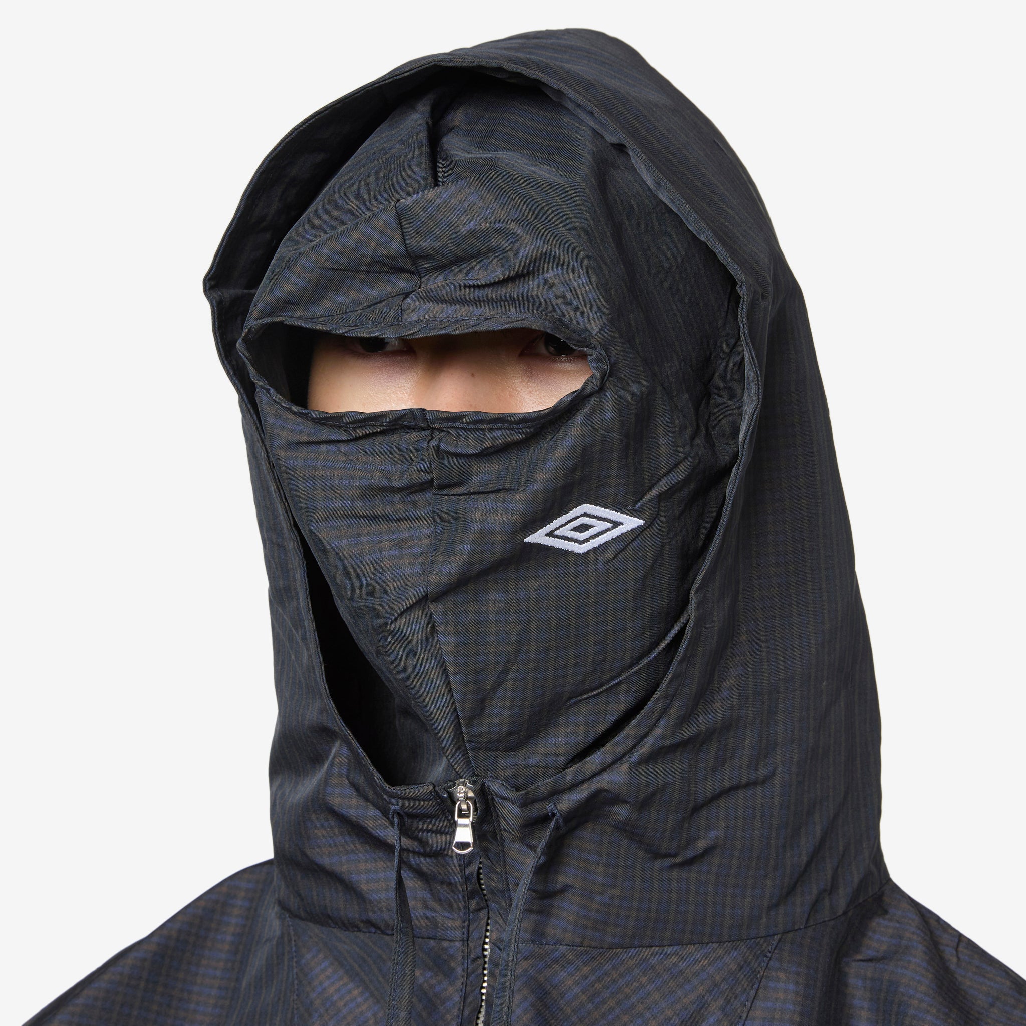 Waterproof Check Mask Anorak Jacket for Men & Women - Navy & Dark Brown - Outdoor Hiking, Camping & Rainy Day Wear