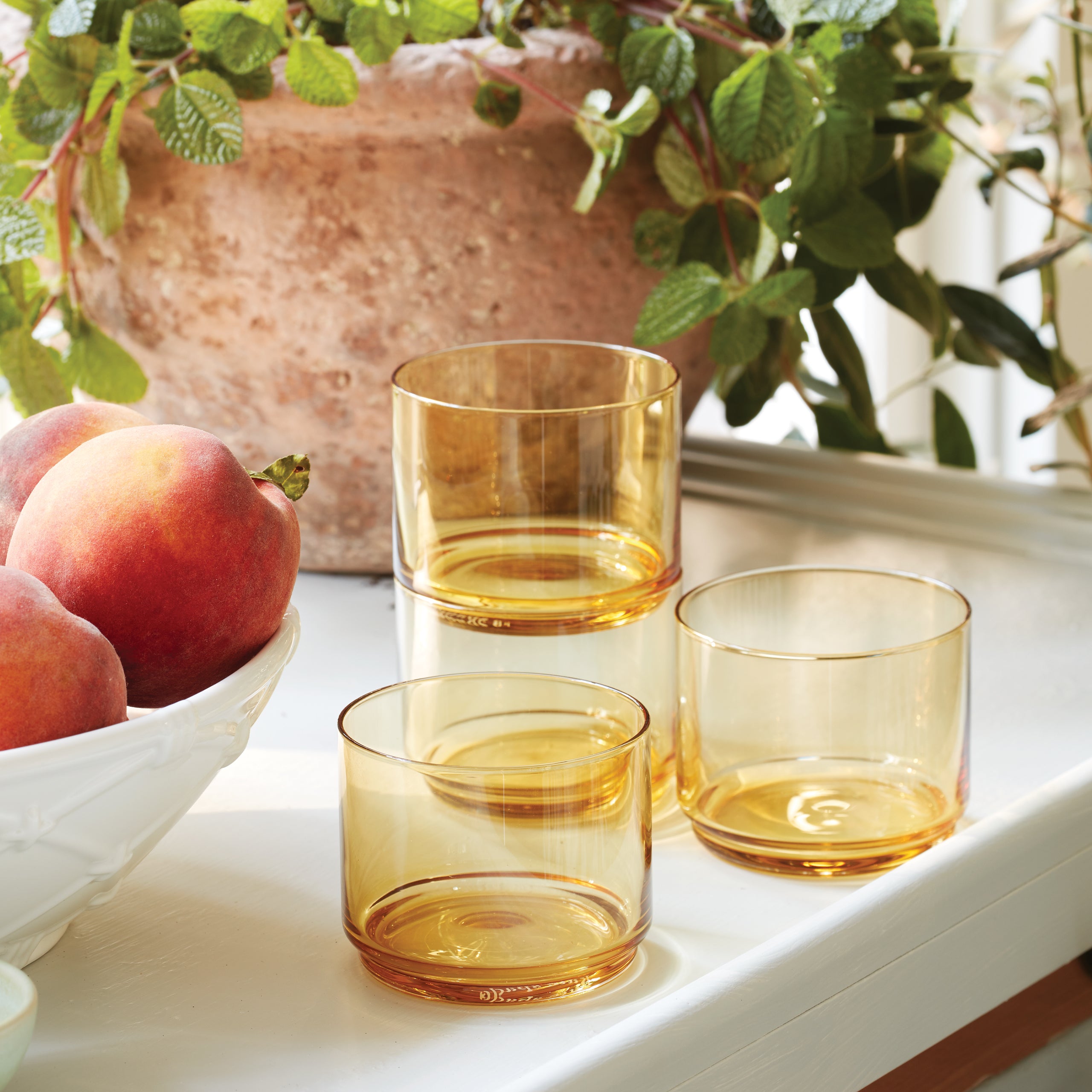 Tuscany Classics Stackable Amber Short Glasses Set of 4 - Perfect for Wine Tasting, Cocktail Parties & Home Bar Decor