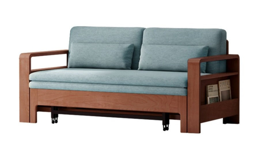 Solid Wood Sleeper Sofa - Beech & Oak Multi-Functional Convertible Sofa Bed for Living Room, Guest Room & Small Spaces