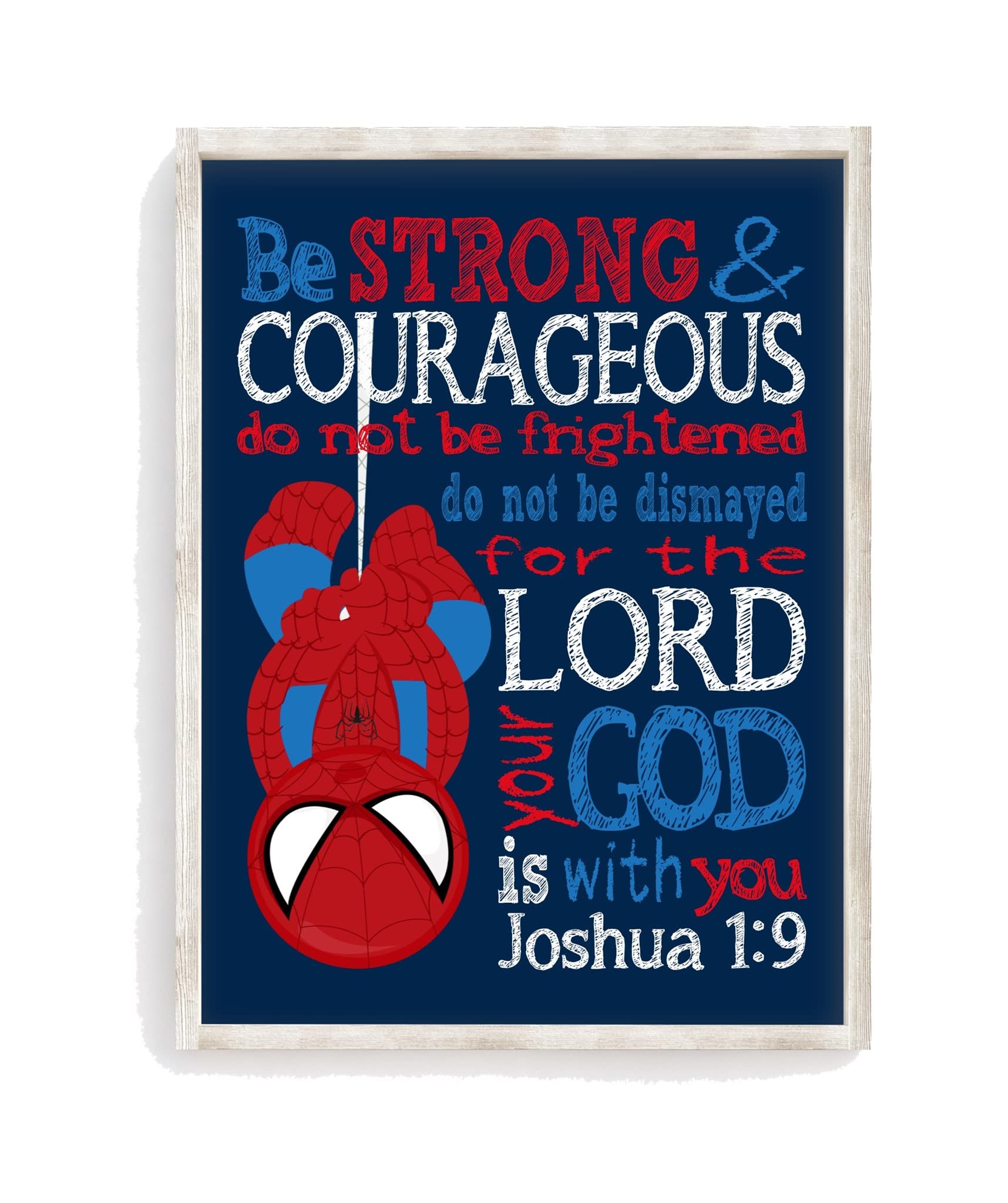 Spider-Man Superhero Nursery Decor - Joshua 1:9 Bible Verse Print for Kids' Room