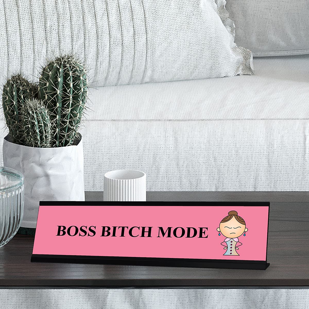 Boss Bitch Mode Stick Figure Desk Sign - 2x8 Inch Motivational Office Nameplate for Women - Perfect Desk Decor for Office, Home Workspace & Coworker Gifts