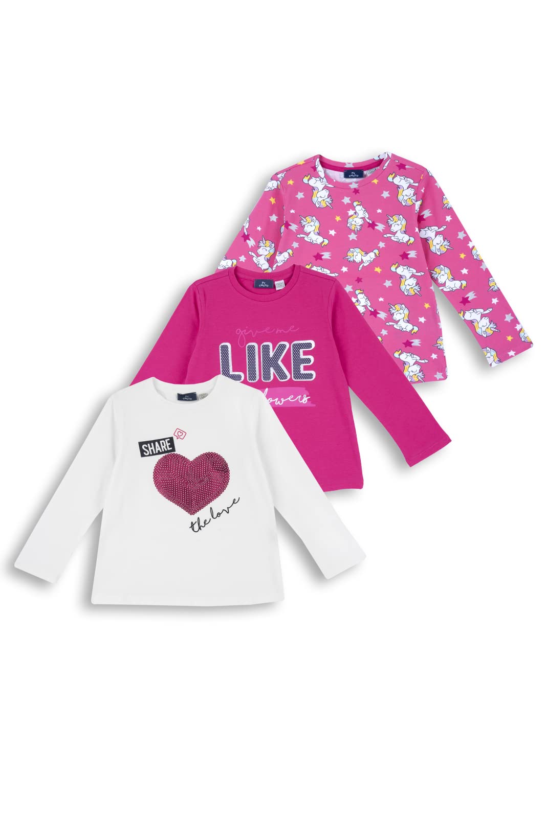 Chicco 3-Pack Long Sleeve Cotton T-Shirts for Girls - Soft, Comfortable & Stylish Toddler Tops for Everyday Wear, School & Playdates