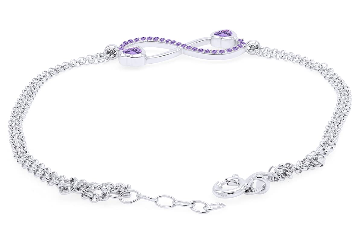 AFFY Simulated Gemstone Infinity Heart Bracelet - 14k White Gold Plated Sterling Silver - Elegant Jewelry for Women, Perfect Gift for Valentine's Day, Anniversary & Special Occasions