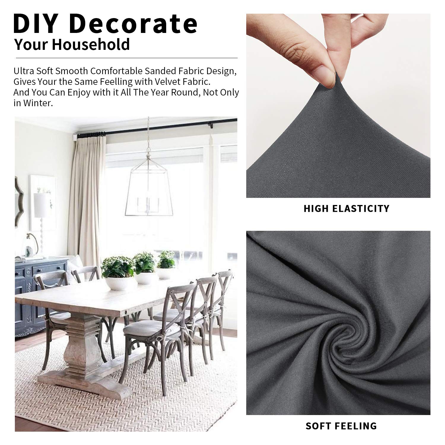 Stretchable Dining Room Chair Seat Covers with Ties - 6 Pack Solid Grey Kitchen Chair Protectors for Home & Restaurant Use - Perfect for Everyday Dining, Entertaining Guests, and Protecting Chairs from Spills
