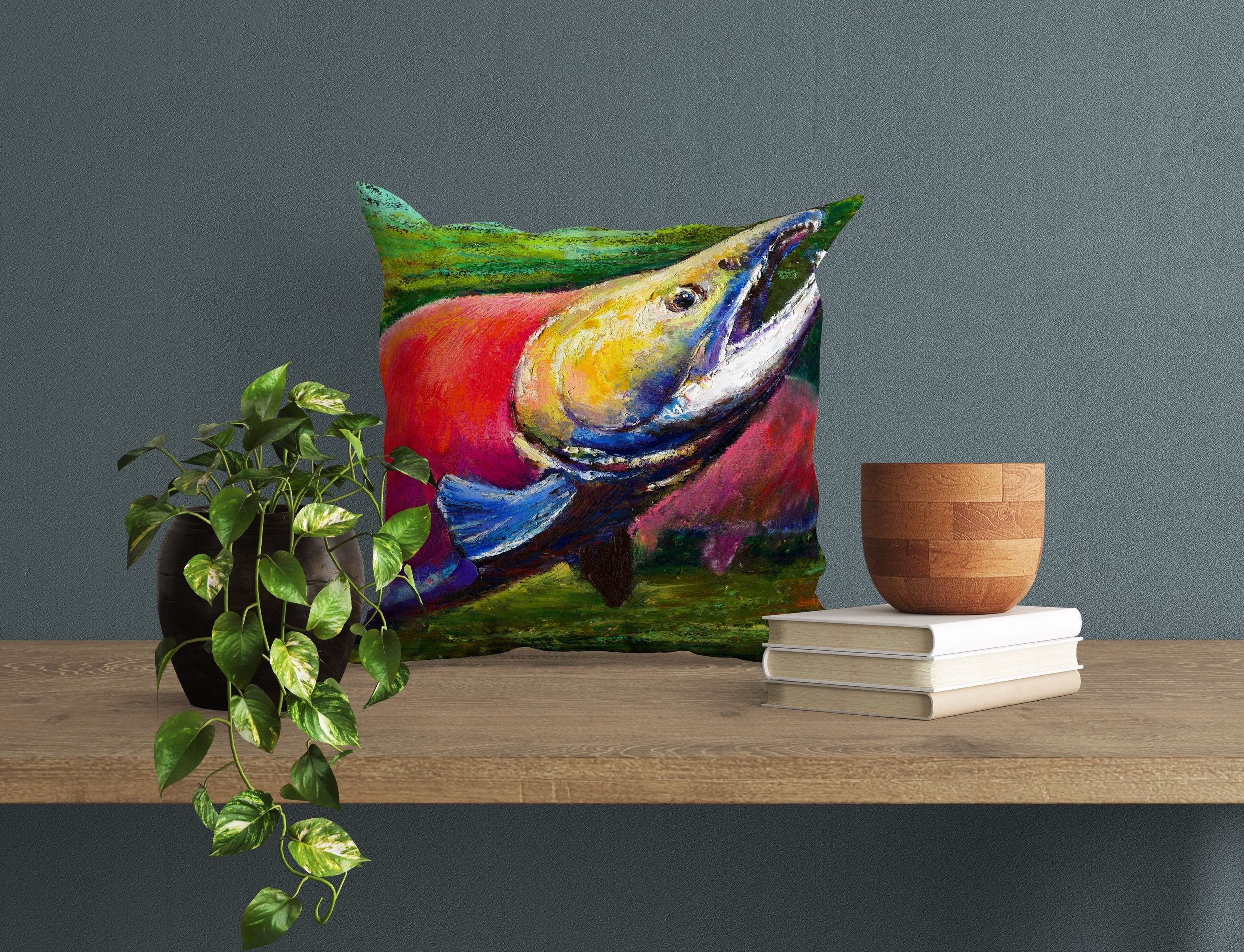 Premium Salmon Red Nautical Throw Pillow Cover 20x20 Inches - Soft Decorative Cushion Case for Kids Room, Boat Decor & Coastal Home Decor - Perfect for Living Room, Bedroom, and Nursery