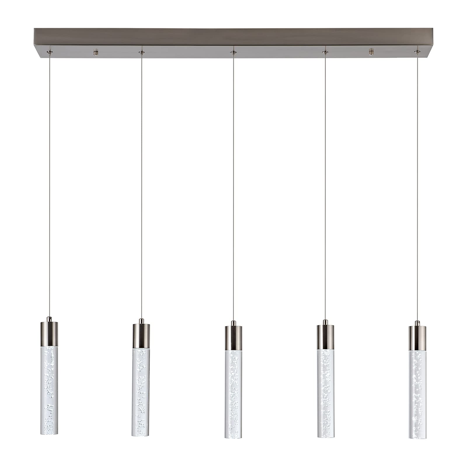 Modern 5-Light Dimmable LED Pendant Lighting for Kitchen Island - Crystal Accent Ceiling Fixture, 40W 6000K Cool White, Perfect for Dining Room & Breakfast Bar Lighting