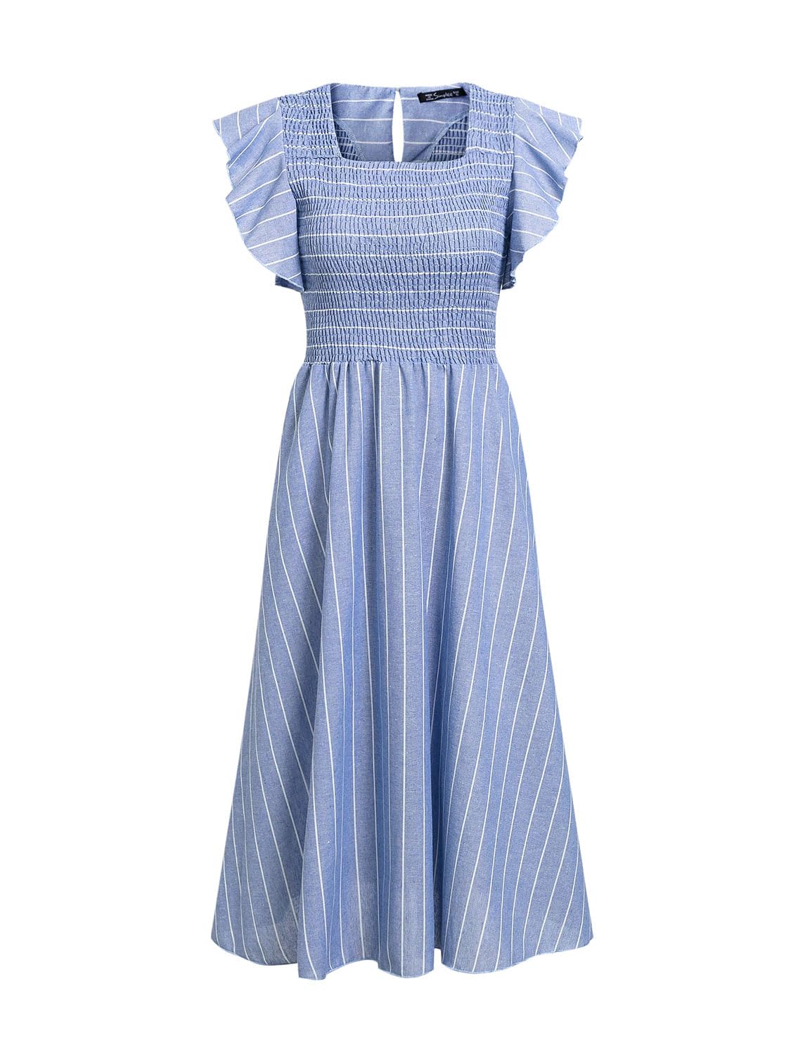 Miessial Women's Casual Summer Midi Dress - Short Sleeve Smocked Linen Boho Dress with Pockets | Beach Wedding Guest Outfit, Vacation Wear & Everyday Summer Style 2025