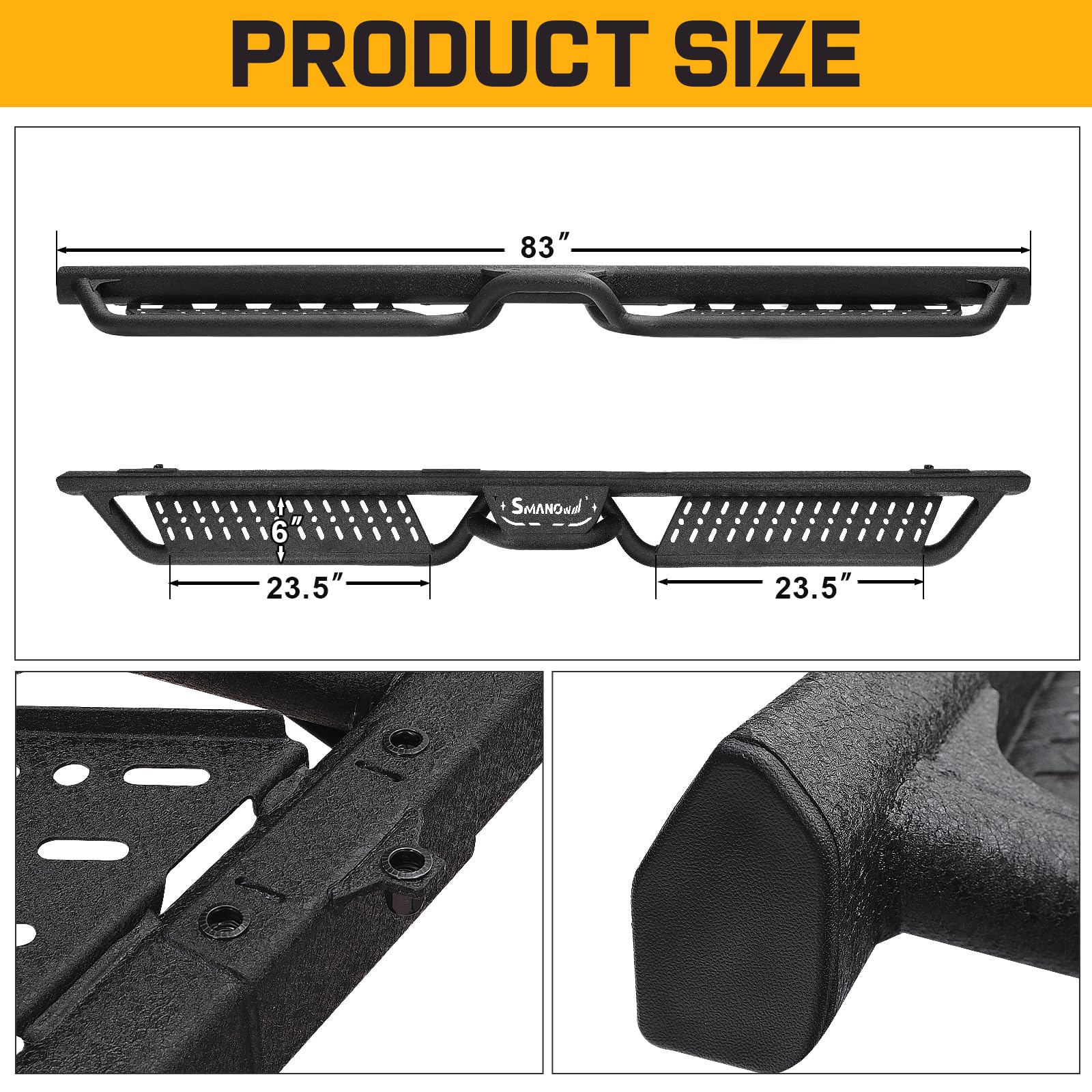Black Running Boards & Side Steps for 2009-2018 Dodge Ram 1500 Crew Cab (Incl. 2019+ Classic) & 2010-2024 Ram 2500/3500 Crew Cab - Heavy Duty Nerf Bars with Middle Step - Perfect for Off-Roading, Truck Access & Easy Entry/Exit