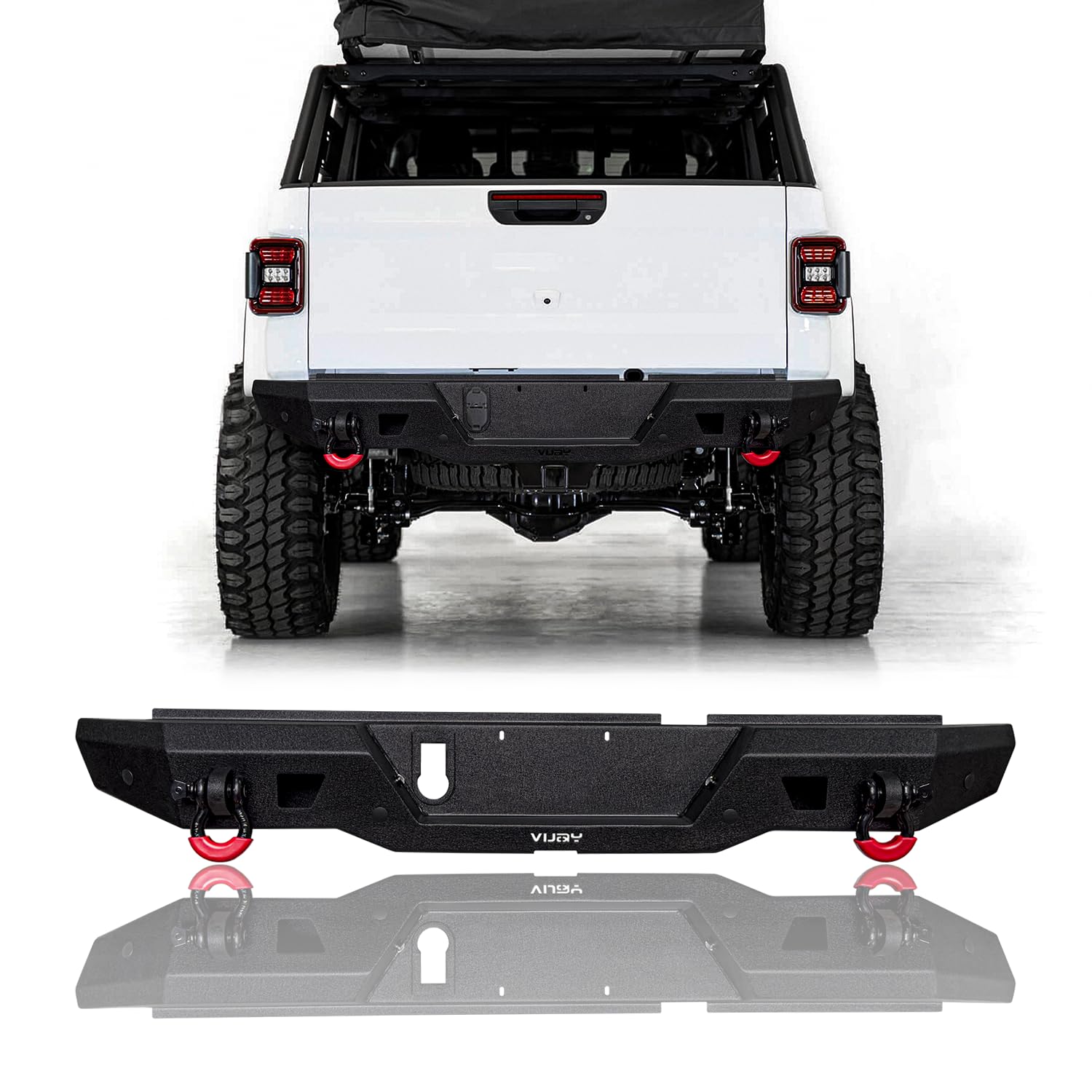 2020-2025 Jeep Gladiator JT Heavy-Duty Steel Rear Bumper with LED Lights & D-Rings - Black Textured Finish | Off-Road Protection & Towing Accessory