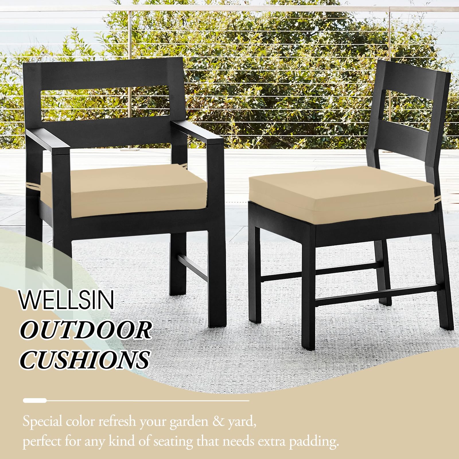 Outdoor Chair Cushions for Patio Furniture - Water Resistant, UV Protected, Set of 4 (18.5
