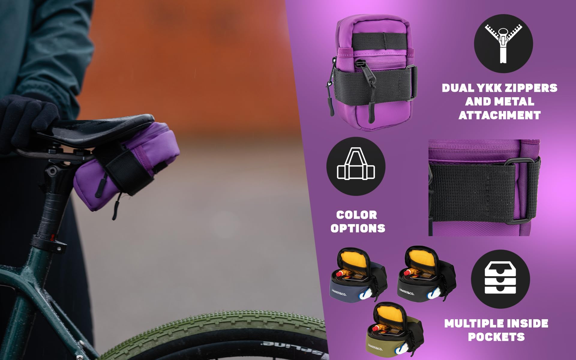 Lumiere & Co. Waterproof Bike Saddle Bag - Lightweight Bicycle Seat Bag for Road & Mountain Bikes - Compact Under Seat Storage for Tools, Phone & Essentials - Perfect for Cycling, Commuting & Outdoor Adventures