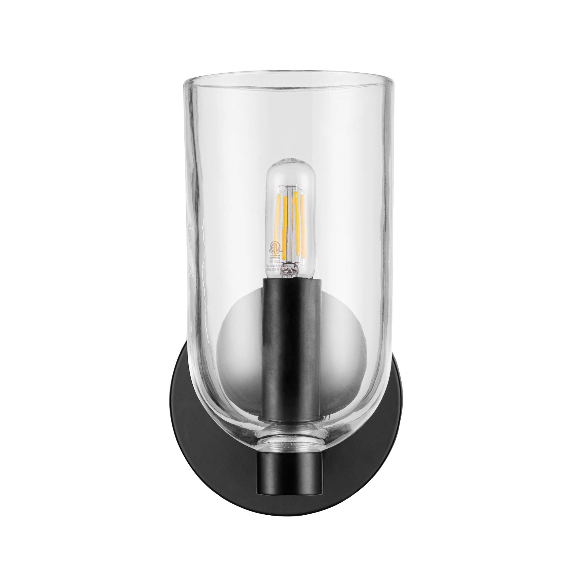 1 Light Hansley Wall Sconce - Matte Black Finish with Clear Glass Shade | Modern Wall Lighting for Bedroom, Living Room & Hallway