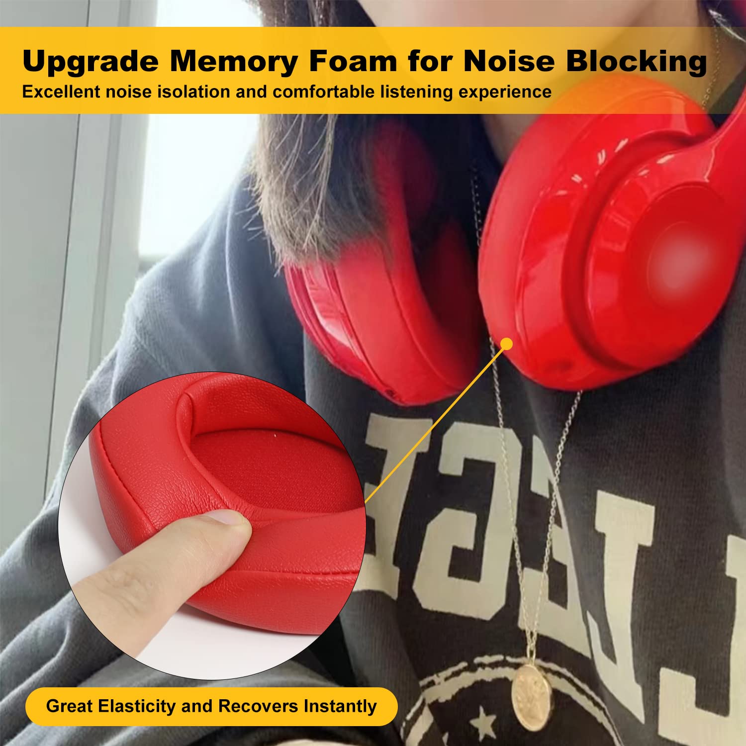 Premium Replacement Ear Pads for Beats Studio 2 & 3 Headphones (B0501, B0500) - Soft Leather & Memory Foam Cushions - Compatible with Wired & Wireless Models - Red - Perfect for Gaming, Music & Travel Comfort