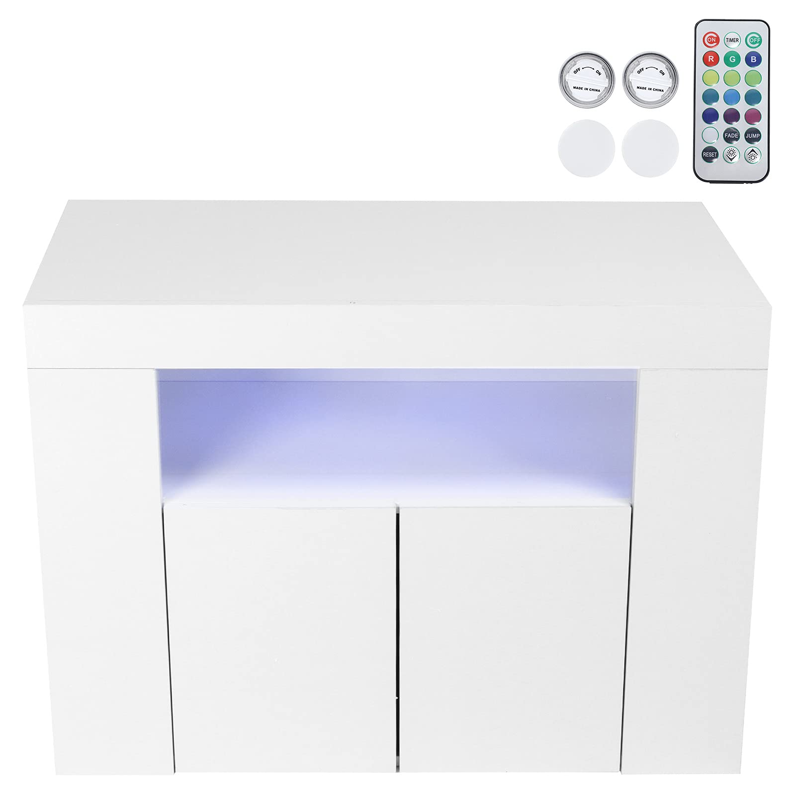 Aramox White TV Stand with LED Lights & Storage Cabinets - Modern TV Media Console for Living Room & Bedroom - 33.9x15.7x25.6 Inches - Perfect for Entertainment Centers & Home Theater Setups