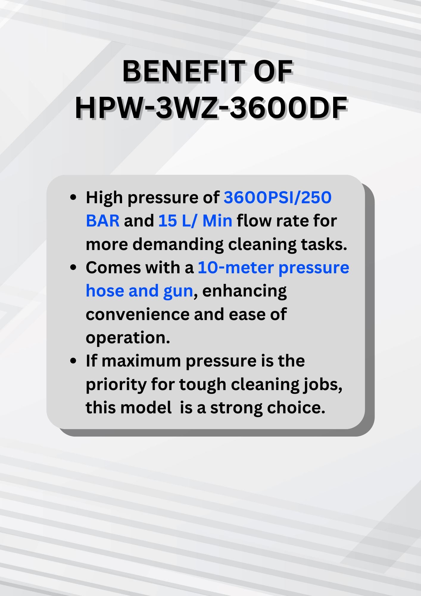 Aiko 10HP 250BAR 188FA Diesel Engine High Pressure Power Washer with 10m Hose & Spray Gun | Model HPW 3WZ 3600DF | Ideal for Industrial Cleaning, Car Wash, and Heavy-Duty Applications