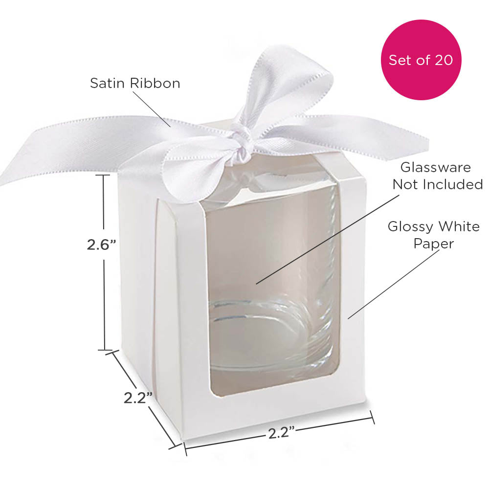 Premium White 2 oz Shot Glass & Votive Candle Holder Set - Elegant Gift Box with Ribbon (Pack of 20) - Perfect for Weddings, Parties, Bars & Home Decor