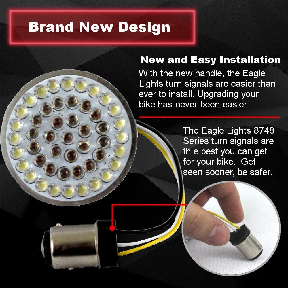 Eagle Lights 8748TS-1156A-C 2 Inch Rear LED Turn Signals for Harley Davidson Motorcycles - Gen I, 1156 Base, Amber with Clear Lenses - Enhanced Visibility & Safety for Night Riding & Custom Bike Builds