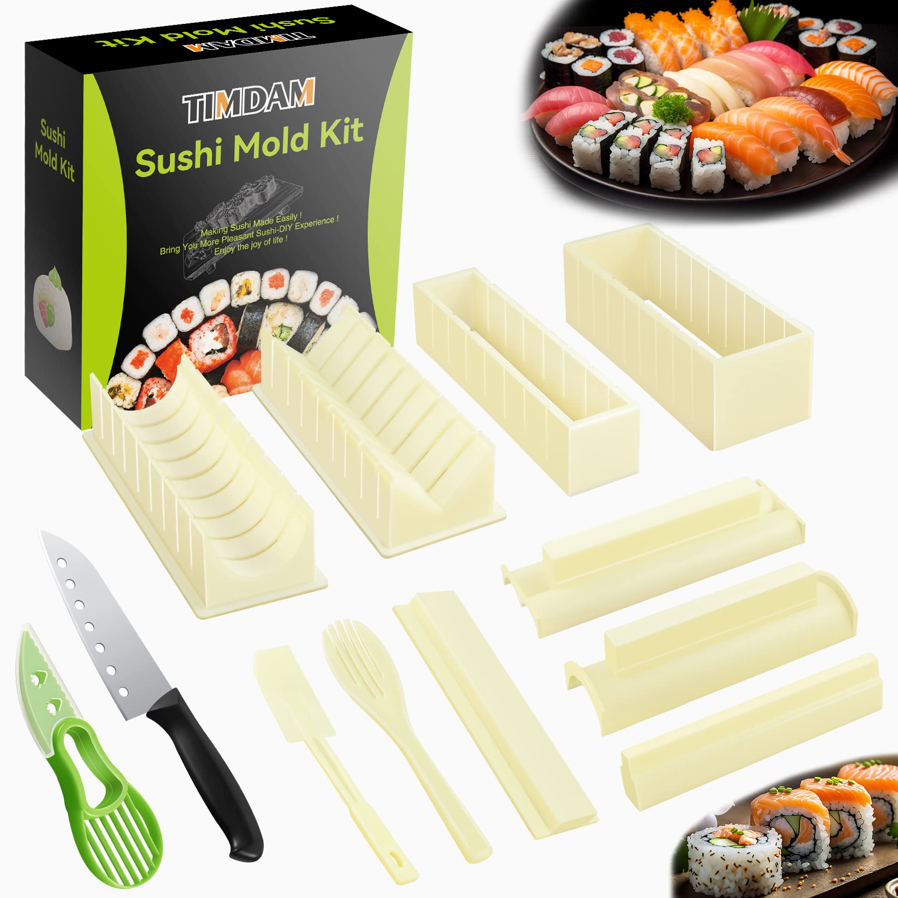 Premium 12-Piece Sushi Making Kit with Rice Mold & Roller - Complete DIY Sushi Maker Set for Beginners - Perfect for Home Cooking, Parties & Japanese Cuisine Lovers